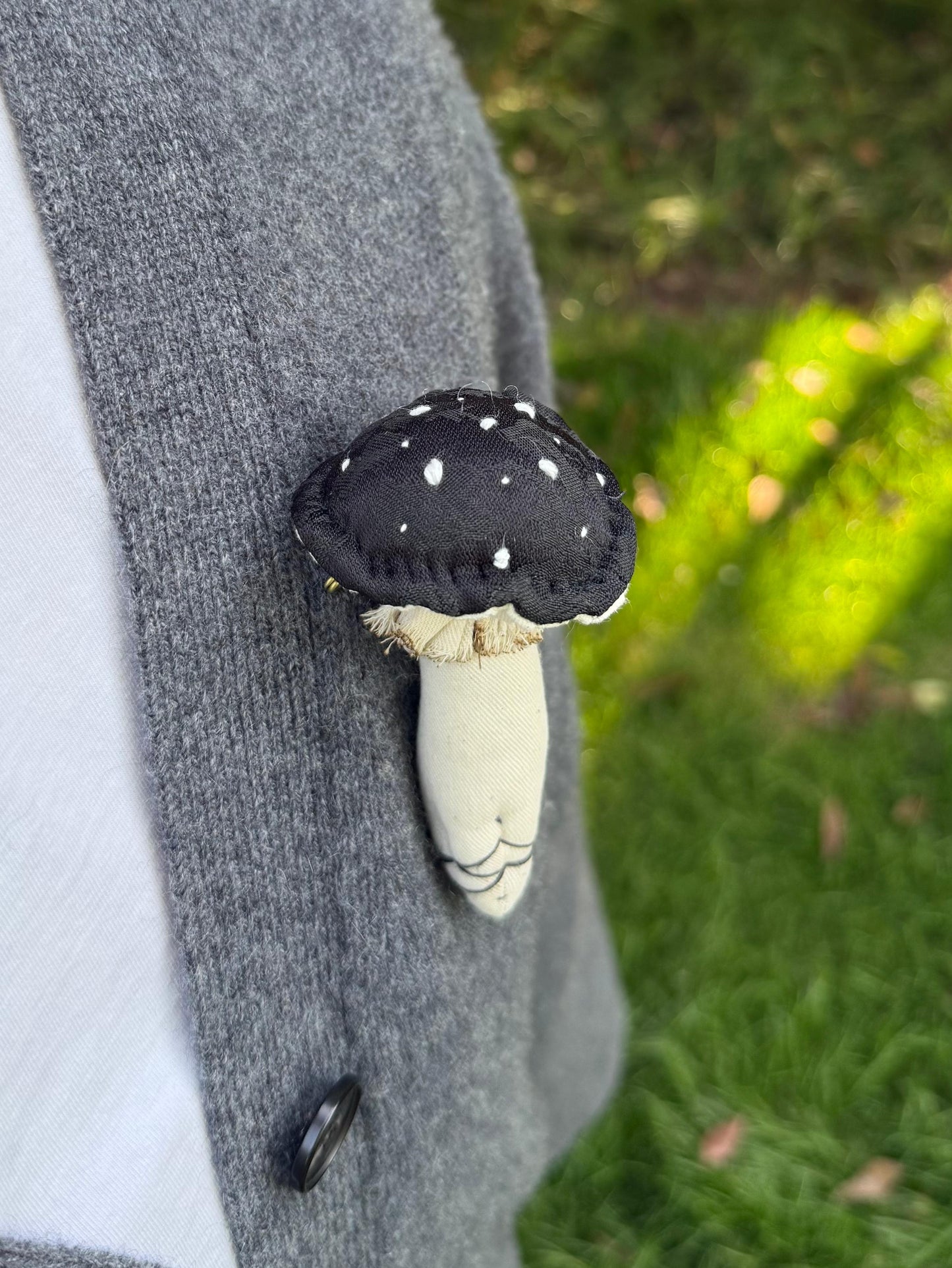Gothic Black Fantasy Mushroom Brooch